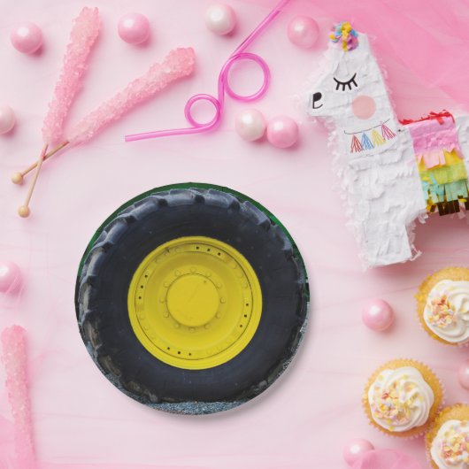 Assiettes En Carton Roue de tracteur de ferme jaune (Fête)