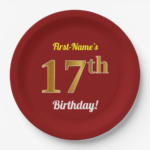 Assiettes En Carton Rouge, anniversaire d'or de Faux 17ème + Nom fait