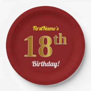 Assiettes En Carton Rouge, anniversaire d'or de Faux 18ème + Nom fait