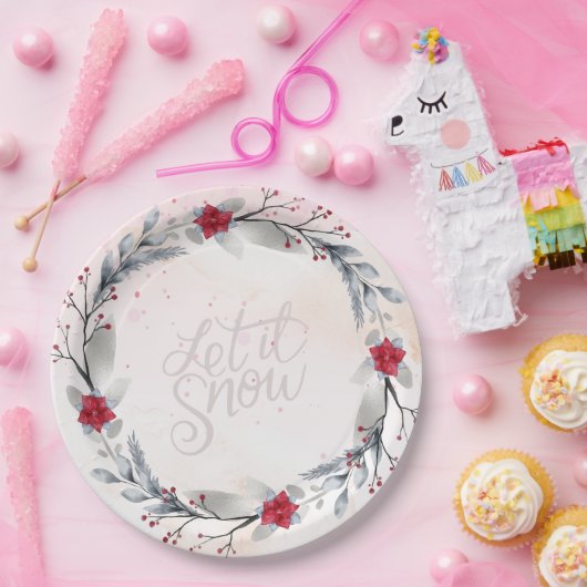 Assiettes En Carton Rouge, Argent Joyeux Couronnes de Noël (Fête)