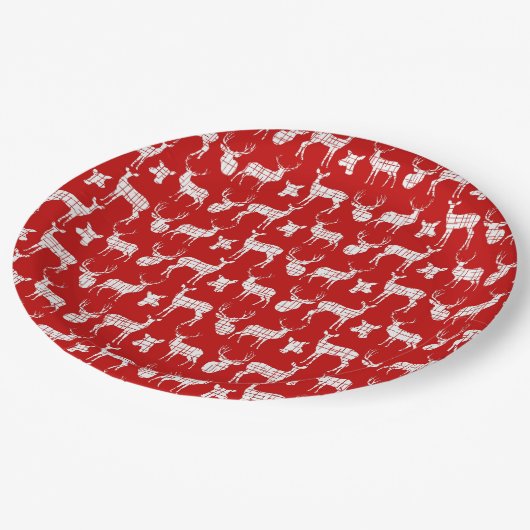 Assiettes En Carton Rouge avec plaque de papier de cerf blanc (Angle)