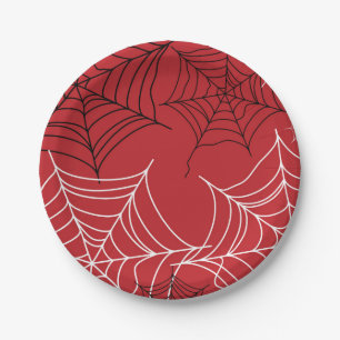 Assiettes En Carton Rouge avec toiles d'araignée noires et blanches Ha