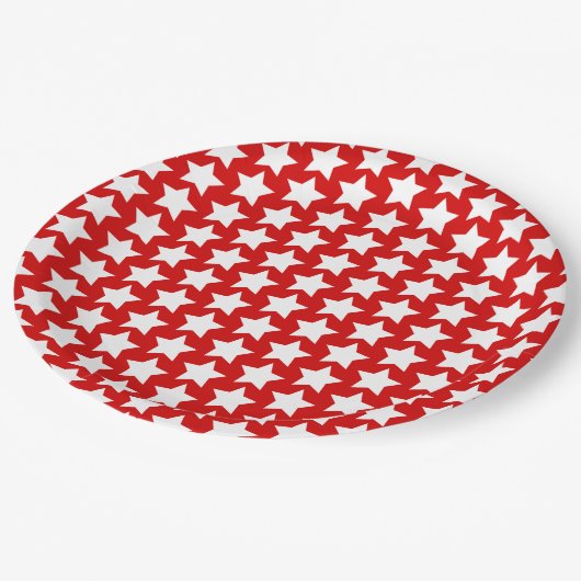 Assiettes En Carton Rouge avec un Motif aux étoiles blanches (Angle)