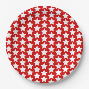 Assiettes En Carton Rouge avec un Motif aux étoiles blanches