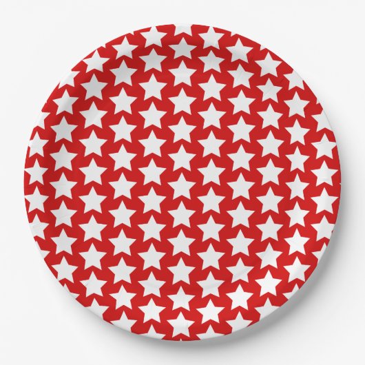 Assiettes En Carton Rouge avec un Motif aux étoiles blanches (Devant)