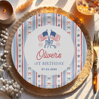 Assiettes En Carton Rouge, Blanc & Bleu 4 juillet 1er Anniversaire