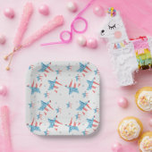 Assiettes En Carton Rouge Blanc & bleu aquarelle Etoiles MOTIF Carré (Fête)