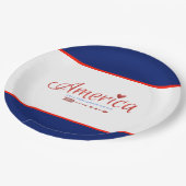 Assiettes En Carton Rouge, blanc, bleu, drapeau, étoiles, flèches, 4 j (Angle)