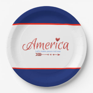 Assiettes En Carton Rouge, blanc, bleu, drapeau, étoiles, flèches, 4 j