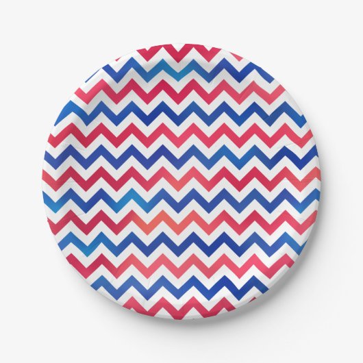 Assiettes En Carton Rouge Blanc Bleu Patriotique Chevron Zig Zag Strip (Devant)