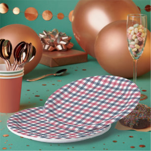 Assiettes En Carton Rouge blanc bleu plaid
