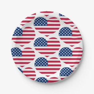 Assiettes En Carton Rouge Blanc Bleu USA Coeurs Drapeau 4 Juillet Patr