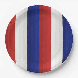 Assiettes En Carton Rouge Blanc et Bleu Dégradé Patriotique à Rayures