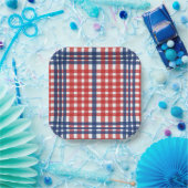 Assiettes En Carton Rouge blanc et bleu En vichy plaid (Fête)