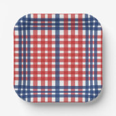Assiettes En Carton Rouge blanc et bleu En vichy plaid (Recto)