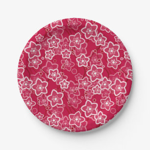 Assiettes En Carton rouge blanc floral rustique mode motif rétro