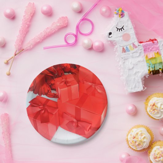 Assiettes En Carton Rouge Blanc Joyeux Noël Cadeaux Plaques en papier (Fête)