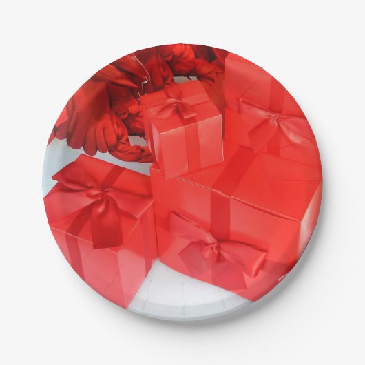 Assiettes En Carton Rouge Blanc Joyeux Noël Cadeaux Plaques en papier (Devant)