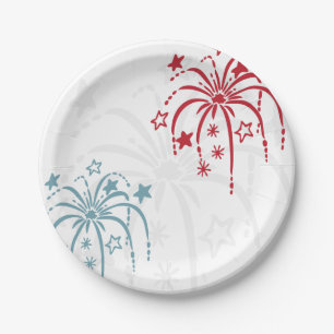 Assiettes En Carton Rouge Blanc & Lite Blue Fireworks 4 juillet Party