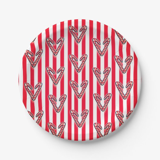 Assiettes En Carton Rouge Blanc Stripes Lollipops Coeurs (Devant)
