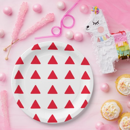 Assiettes En Carton Rouge Blanc Triangle Motif Art moderne (Fête)
