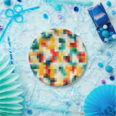 Assiettes En Carton Rouge bleu vert jaune blanc Motif Abstrait (Fête)