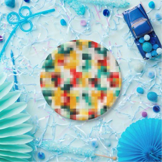 Assiettes En Carton Rouge bleu vert jaune blanc Motif Abstrait (Fête)