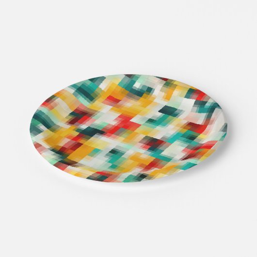 Assiettes En Carton Rouge bleu vert jaune blanc Motif Abstrait (Angle)