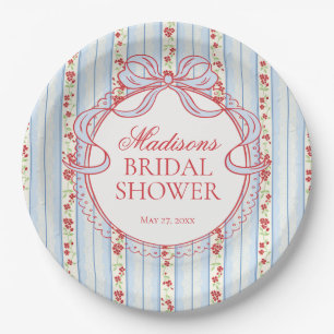 Assiettes En Carton Rouge & Bleu Vintage Fantaisie Florale Baby Shower