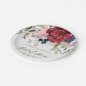 Assiettes En Carton Rouge Bourgogne Blush Bleu Floral Mariage Shower (Angle)