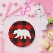 Assiettes En Carton Rouge Buffalo Plaid & Ours Blanc (Fête)