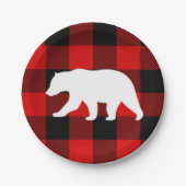 Assiettes En Carton Rouge Buffalo Plaid & Ours Blanc (Devant)