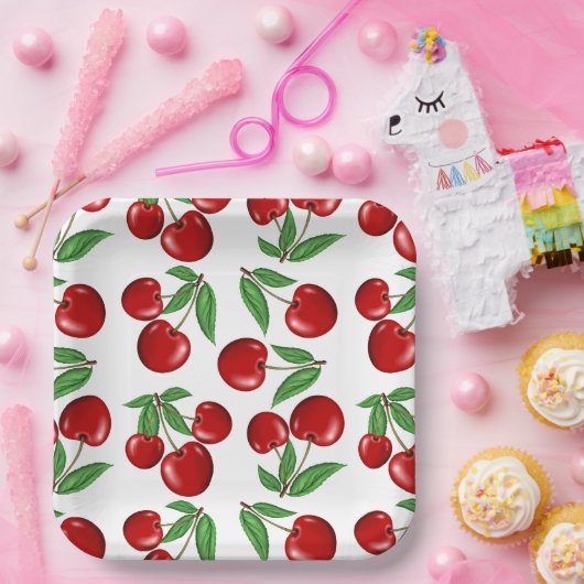 Assiettes En Carton Rouge Cerises style rétro Impression graphique (Fête)