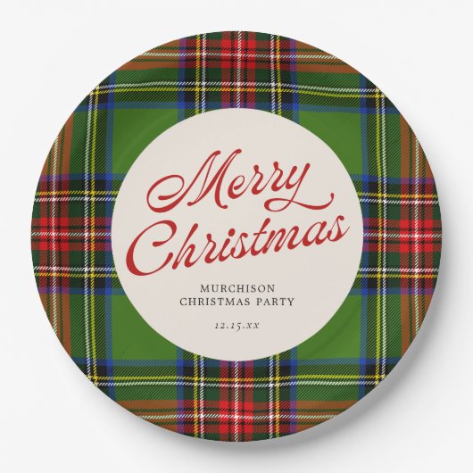 Assiettes En Carton Rouge classique et vert Joyeux Noël Plaid (Devant)