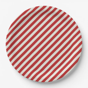 Assiettes En Carton Rouge & Crème Beige Blanc Rayure Noël Fêtes 