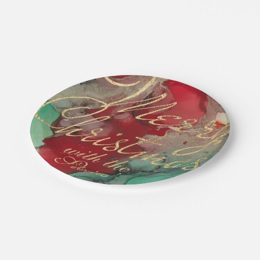 Assiettes En Carton Rouge de Noël, Vert N Golds (Angle)