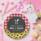 Assiettes En Carton Rouge En vichy Sunflowers Chalkboard Baby-Q Douche (Fête)