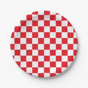 Assiettes En Carton Rouge et blanc Checkered