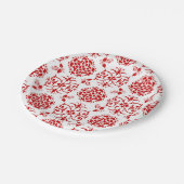Assiettes En Carton Rouge et blanc Floral Damask Style Motif (Angle)