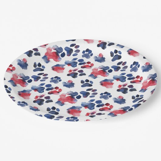 Assiettes En Carton Rouge et bleu Paw 4 juillet Plaque (Angle)