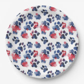 Assiettes En Carton Rouge et bleu Paw 4 juillet Plaque (Devant)