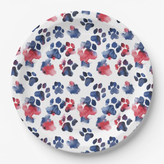 Assiettes En Carton Rouge et bleu Paw 4 juillet Plaque (Devant)