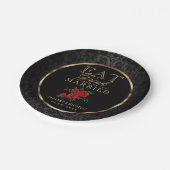 Assiettes En Carton Rouge et noir - Mangez, buvez et soyez mariés (Angle)