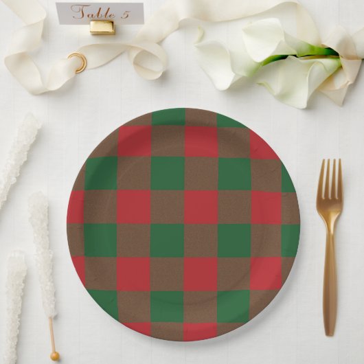Assiettes En Carton Rouge et vert plaid (Mariage)