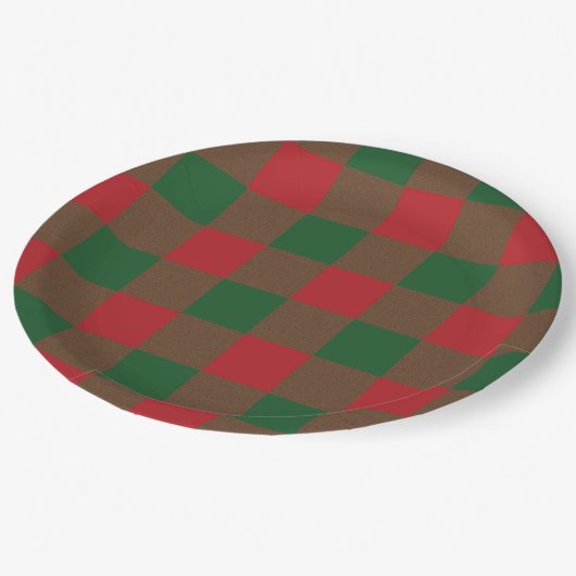 Assiettes En Carton Rouge et vert plaid (Angle)