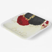 Assiettes En Carton rouge foncé et fleurs noires or (Angulaire)