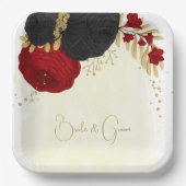 Assiettes En Carton rouge foncé et fleurs noires or (Recto)