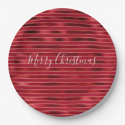 Assiettes En Carton Rouge Glam Gold Stripes (Devant)