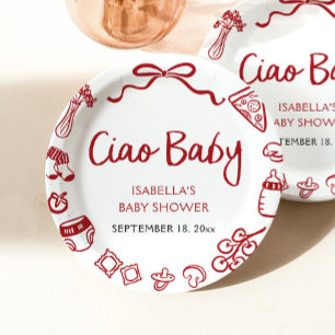 Assiettes En Carton Rouge Italien Main Tirée Pizza Ciao Baby shower bé