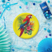 Assiettes En Carton Rouge macaw tropical floral (Fête)